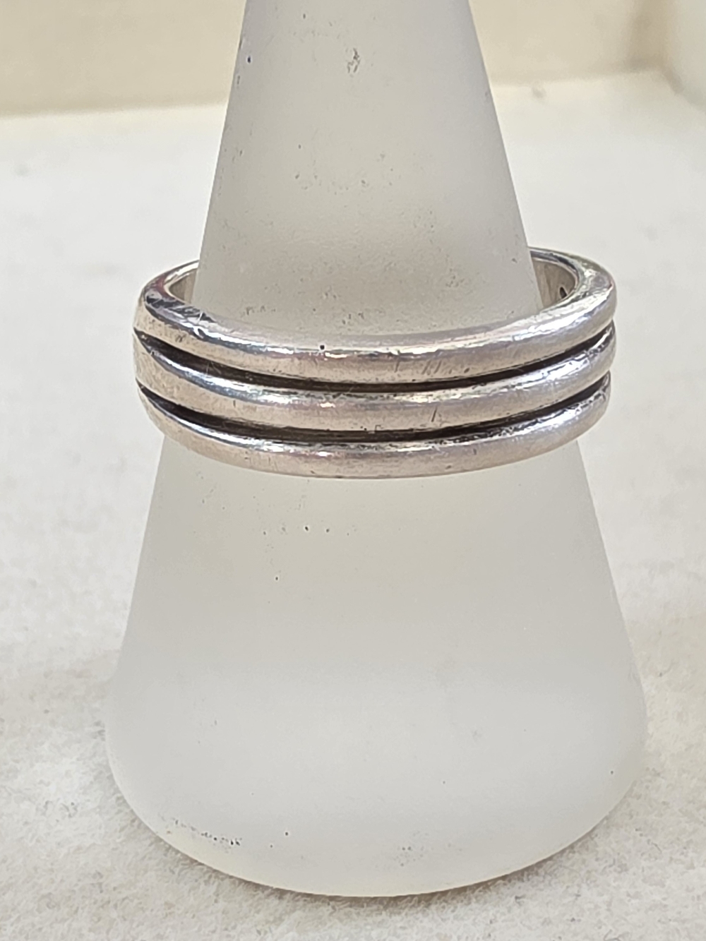 Classic Sterling Silver Band with Triple Groove Accent - Ring Size 8